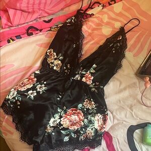 Victoria's Secret Black Floral Lace Chemise